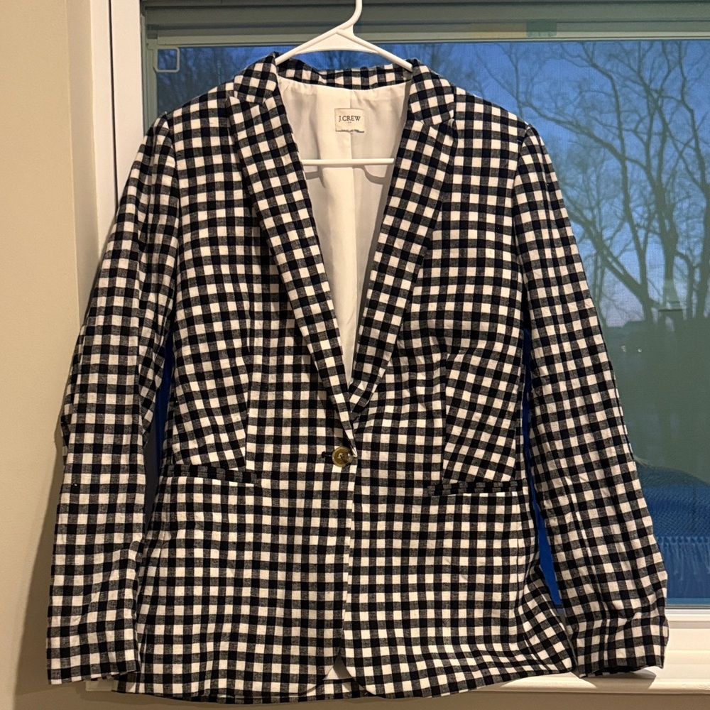 J. Crew Navy and White Checkered Blazer